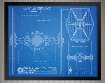 Star Wars Tie Fighter - Blueprint Style Print - 8x10