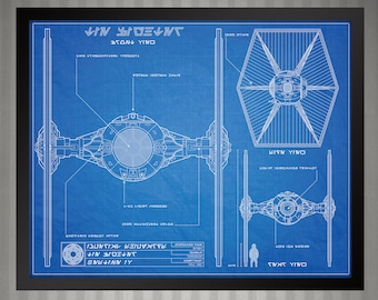 Star Wars Tie Fighter - Blueprint Style Print - 8x10