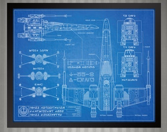 Star Wars X-Wing Fighter - Blueprint Style Print - 8x10