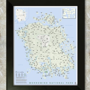 Morrowind-kaart nationaal park-stijl 16 x 20 poster