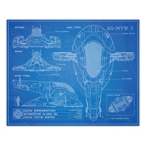 Star Wars Slave One Attack Fighter Blueprint Style Print 8x10 image 2