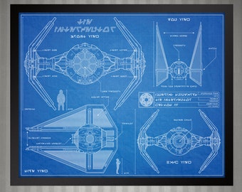 Star Wars Tie Interceptor - Blueprint Style Print - 8x10