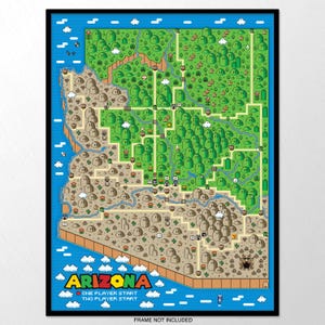 Carte Mario 8 bits de l'État de l'Arizona - 46 x 61 cm