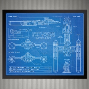 Star Wars Y-Wing Bomber - Blueprint Style Print - 8x10