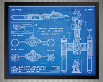 Star Wars Y-Wing Bomber - Blueprint Style Print - 8x10