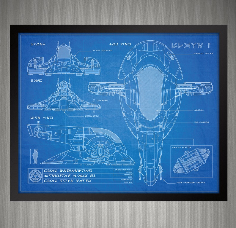 Star Wars Slave One Attack Fighter Blueprint Style Print 8x10 image 1