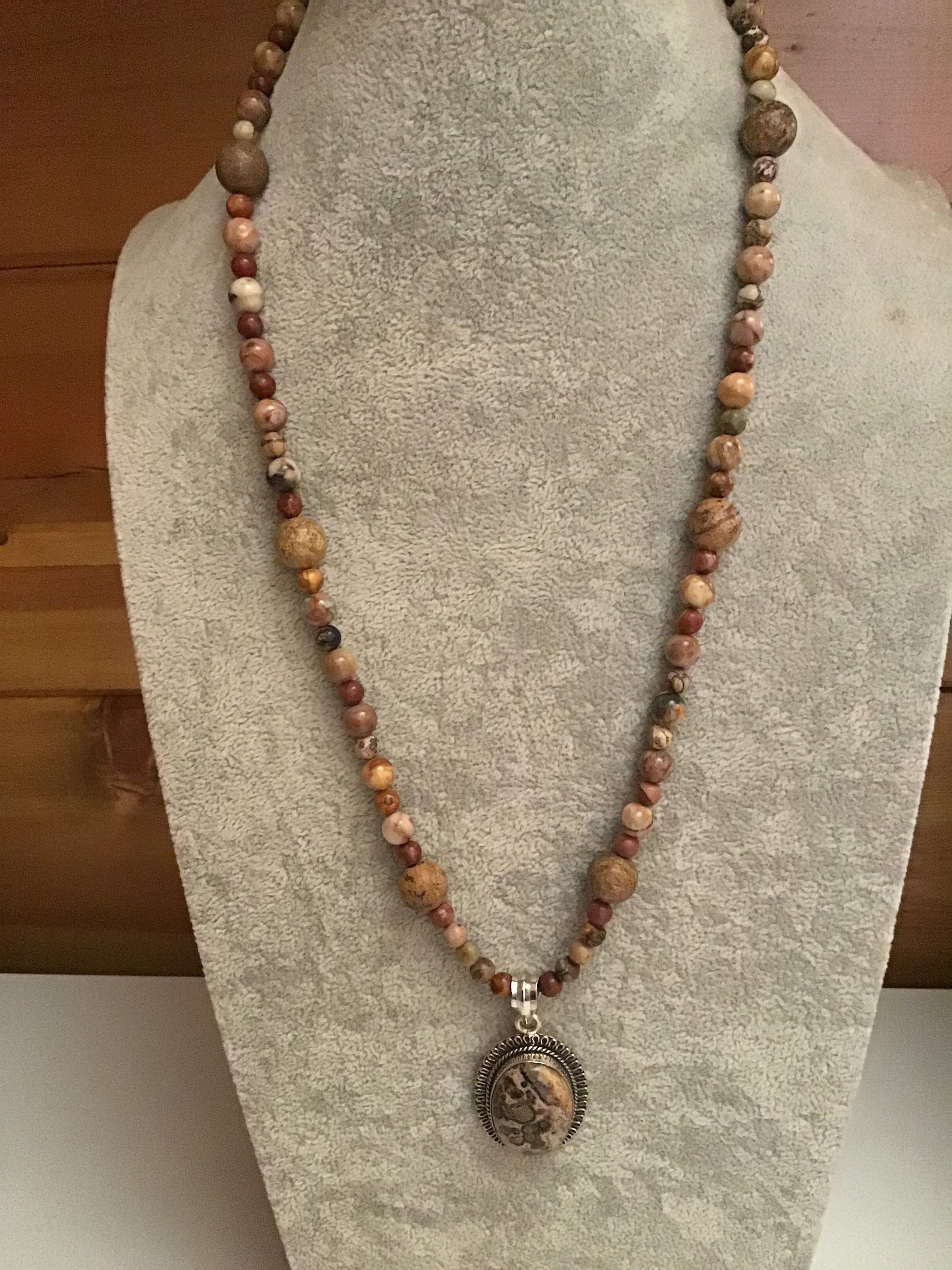 25 Inch Beaded Jasper Necklace With Sterling and Leopard Skin - Etsy