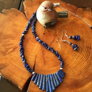 Blue Lapis Lazuli Chips in an Adjustable Choker With a Focal Collar and Sterling Silver Accent Beads!