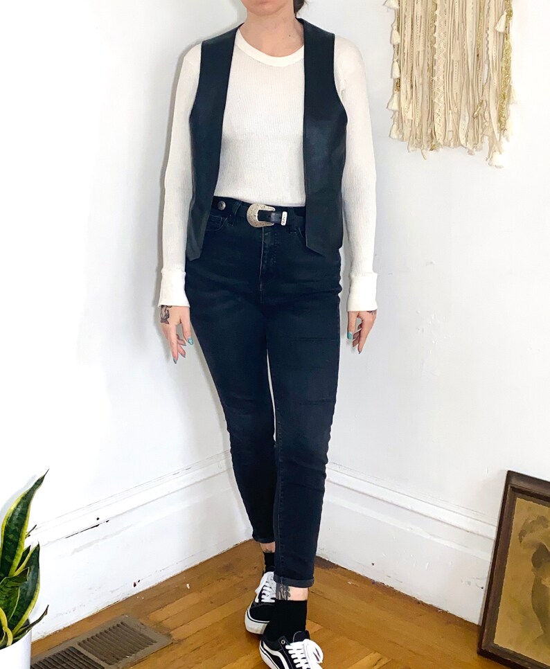 Vintage 90s LEATHER CHAIN Sleeveless Biker Western Mr S San Francisco Handmade Vest XS Small Medium