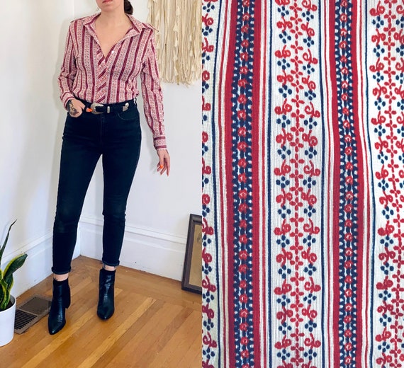 Vintage 70s STRIPED Floral Abstract Dagger Collar