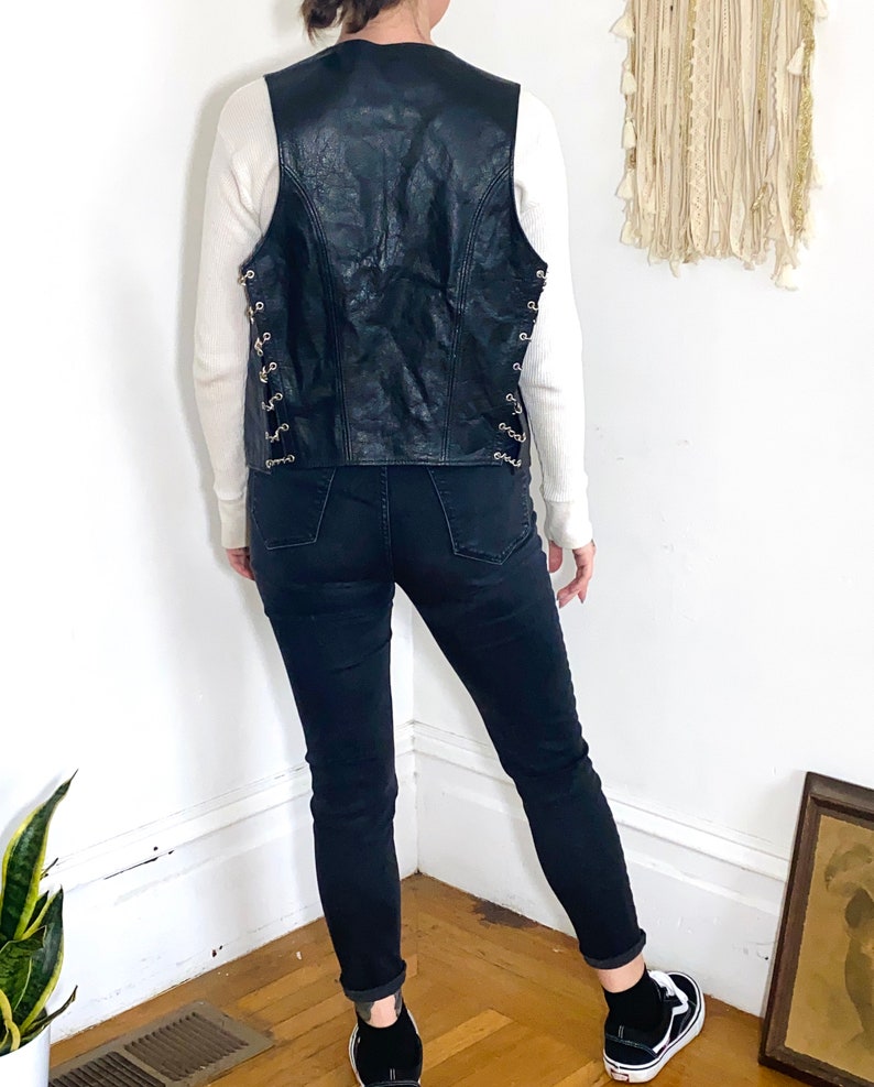 Vintage 90s LEATHER CHAIN Sleeveless Biker Western Mr S San Francisco Handmade Vest XS Small Medium
