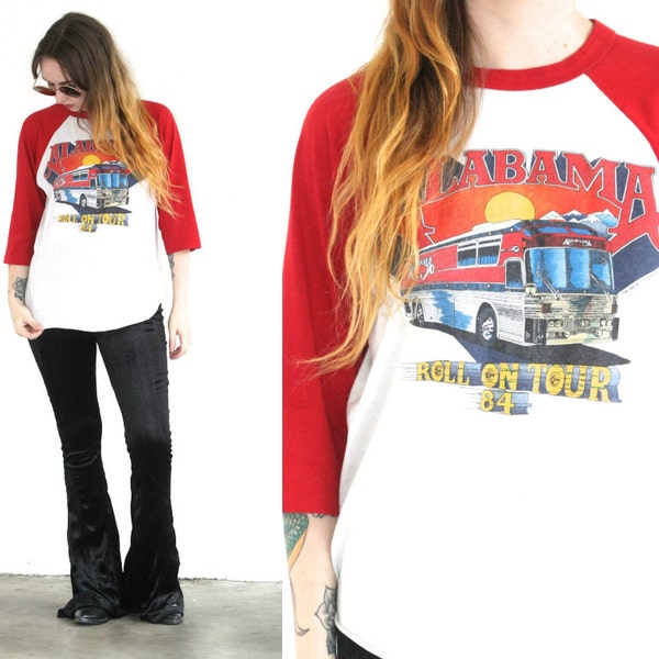 Vintage 1984 ALABAMA Band ROLL ON Tour Baseball T Shirt // 80s Band Tee // Hipster Biker Boho // Small / Medium / Large