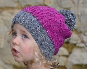 NEW In The Round instructions added! Easy KNITTING PATTERN Raspberry Tweed Slouchy