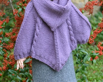 GIRLS PONCHO knitting pattern - cabled poncho - pdf instant download