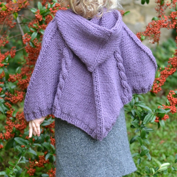 GIRLS PONCHO knitting pattern - cabled poncho - pdf instant download