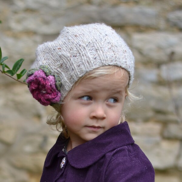 NEW In the round instructions added! KNITTING PATTERNS girls hats  'Little Petal' slouchy hat