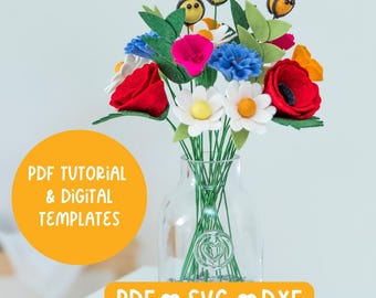 Felt wildflower bouquet tutorial with PDF and SVG templates - Wild Meadow Bee Bouquet