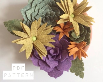 Felt flower pattern/tutorial (PDF download): DIY felt autumn/fall succulent garden - no sew!