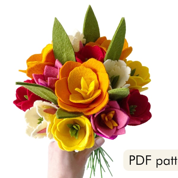 PDF download - Tulips in Bloom Bouquet tutorial/pattern with templates - learn how to make felt tulips