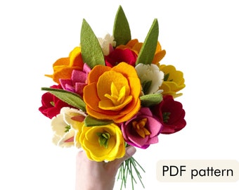 PDF download - Tulips in Bloom Bouquet tutorial/pattern with templates - learn how to make felt tulips