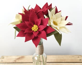 Felt flower pattern/tutorial (PDF download): DIY felt flowers - Poinsettia Bouquet - no sew!