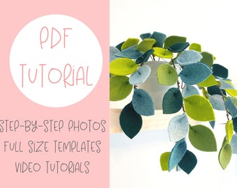 PDF + video tutorial: Evergreen Trailing Houseplant - felt flower/foliage pattern with templates and video tutorial