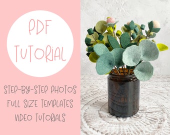 PDF + video tutorial: Evergreen Mini Foliage Collection - felt flower/foliage pattern with templates and video tutorial