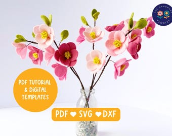 Felt flower tutorial with PDF and SVG templates - Cherry Blossom