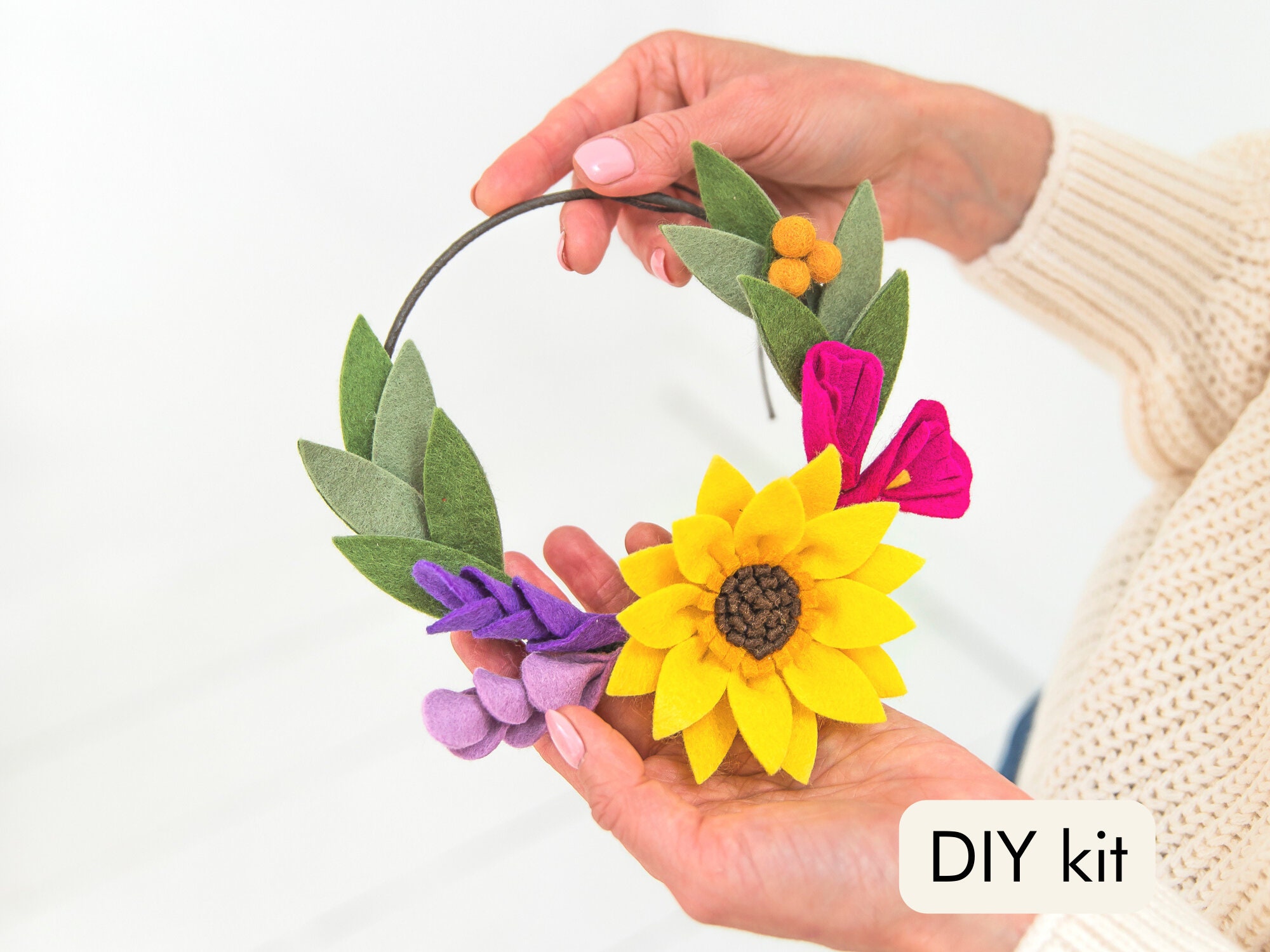 Felt Flower Craft Kit DIY Felt Flowers Sunshine Mini Wreath Etsy UK