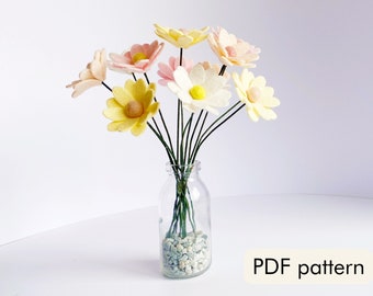 PDF download - Felt daisy flowers tutorial/pattern with templates - learn how to make felt flowers