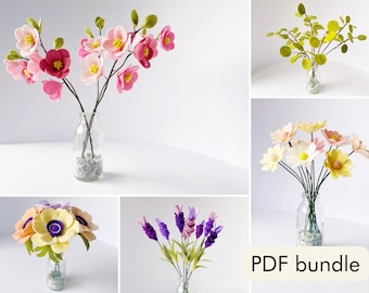 PDF download BUNDLE - Felt Posy Collection tutorials/patterns with templates - learn how to make felt flowers