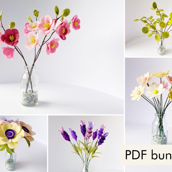 PDF download BUNDLE - Felt Posy Collection tutorials/patterns with templates - learn how to make felt flowers