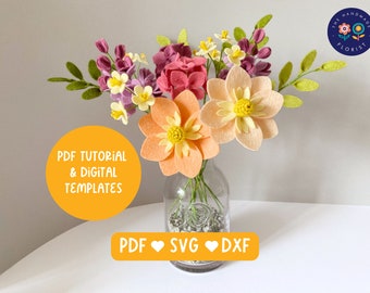 Felt flower bouquet tutorial with PDF and SVG templates - Blissful Blooms Bouquet