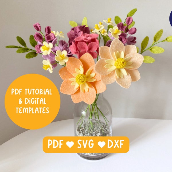 Tutorial de ramo de flores de fieltro con plantillas PDF y SVG - Blissful Blooms Bouquet