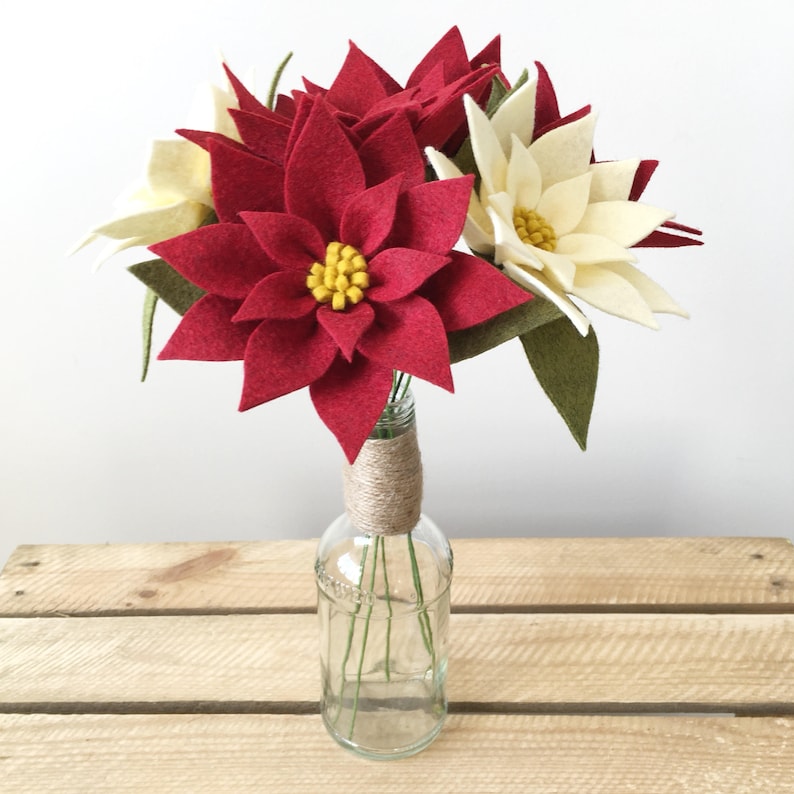 Felt flower pattern/tutorial PDF download: DIY felt flowers Poinsettia Bouquet no sew image 1