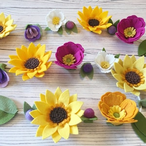 フェルトの花のパターン/チュートリアル (PDF ダウンロード): DIY フェルトの花 - サンシャイン フラワー ガーランド - 縫う必要なし!