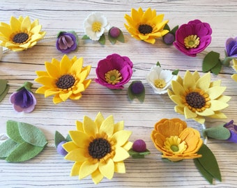 Felt flower pattern/tutorial (PDF download): DIY felt flowers - Sunshine Flower Garland - no sew!