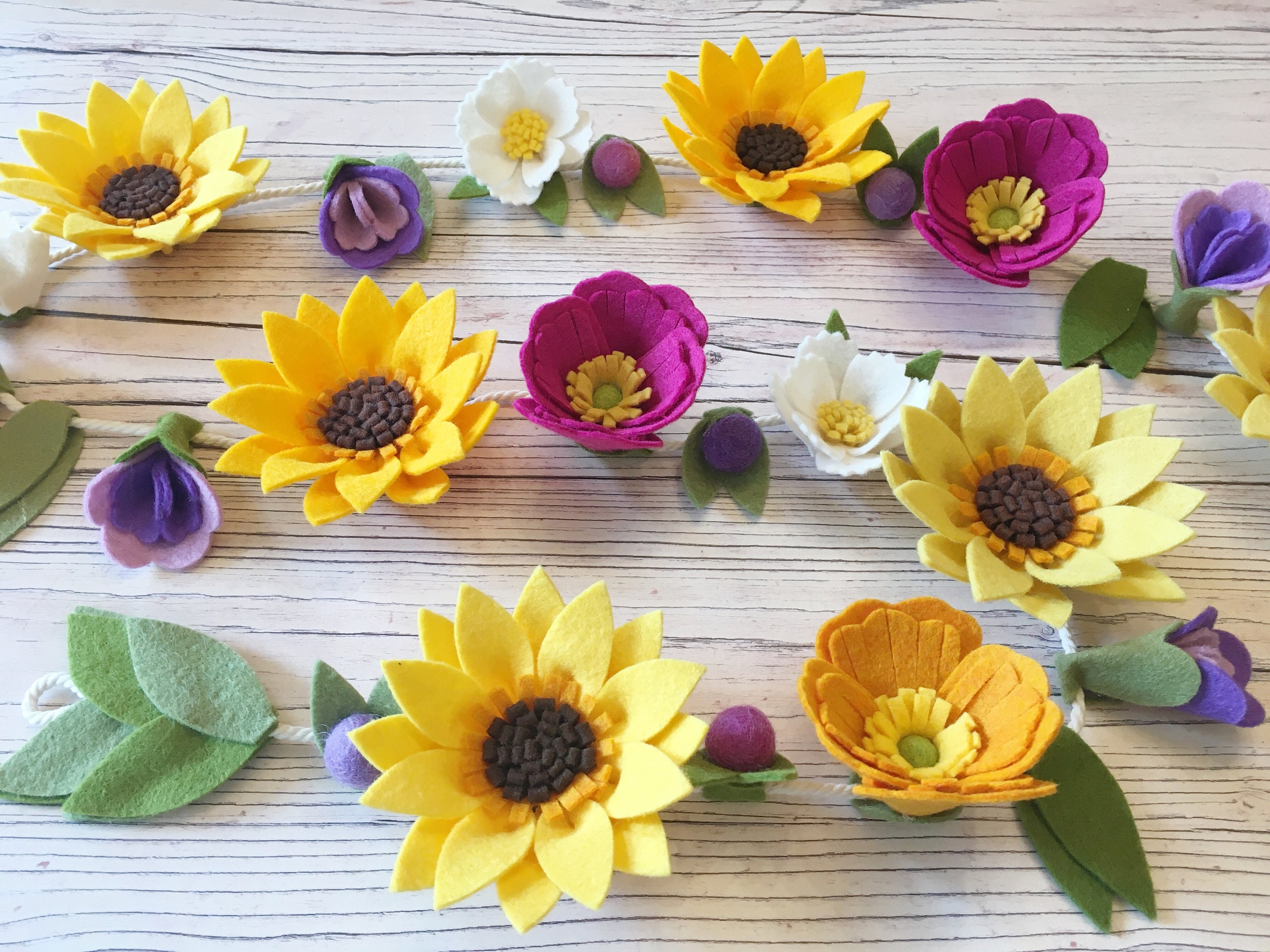Felt Flower Pattern/tutorial PDF Download: DIY Felt Flowers Sunshine Flower  Garland No Sew 