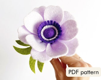 PDF download - Felt Anemone flowers tutorial/pattern with templates - learn how to make felt flowers