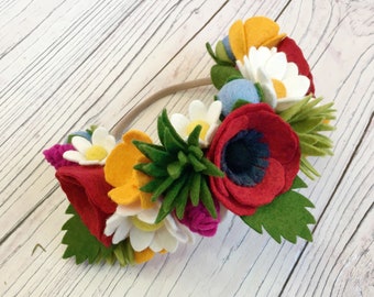 Felt flower pattern/tutorial (PDF download): DIY felt flowers - Wild Meadow Flower Crown - no sew!