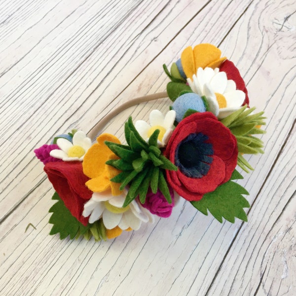 Felt flower pattern/tutorial (PDF download) + freezer paper templates: DIY felt flowers - Wild Meadow Flower Crown - no sew!