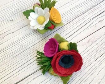 Felt flower pattern/tutorial (PDF download) + freezer paper templates: DIY felt flowers - Wild Meadow Brooch Set - no sew!