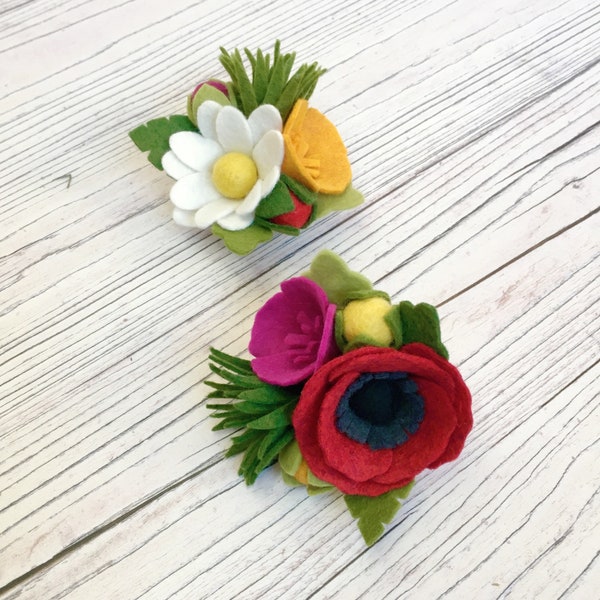 Felt flower pattern/tutorial (PDF download): DIY felt flowers - Wild Meadow Brooch Set - no sew!