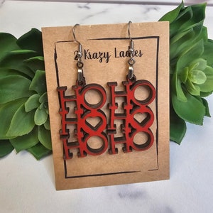 Wood Christmas Dangle Earrings | Christmas HO HO HO Hanging Earrings | Beautiful Jewelry Gift | Lightweight Wood Earrings | Christmas Gift