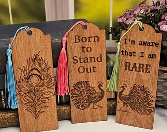 Wood Peacock Bookmarks with Tassels - Laser Cut, Set of 3