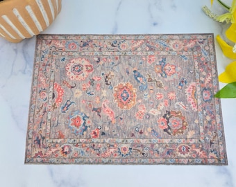 Modern Miniature Dollhouse Rug  Brown and Gray Printed Fabric  1:6 Scale  9 x 6  Dollhouse Decor