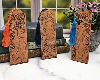 Wooden Cat Bookmarks with Tassels - Laser Cut, Set of 3