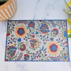 Floral Miniature Dollhouse Rug - Blue  Red  9 x 6 - Dollhouse Decor 12&quot; or 18&quot; Dolls