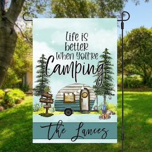 Personalized Camping Garden Flag with Family Name  RV Life is Better  12x18 Glamping Decor