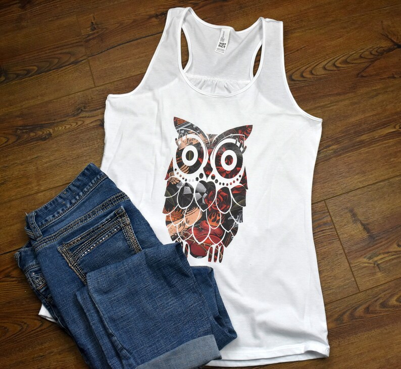 Custom Tank Womens Tank Top Summer Gather Back Tank Ladies Tank Trendy Tank Tattoo OWL Tank Top Plus Size Tank Summer Tank